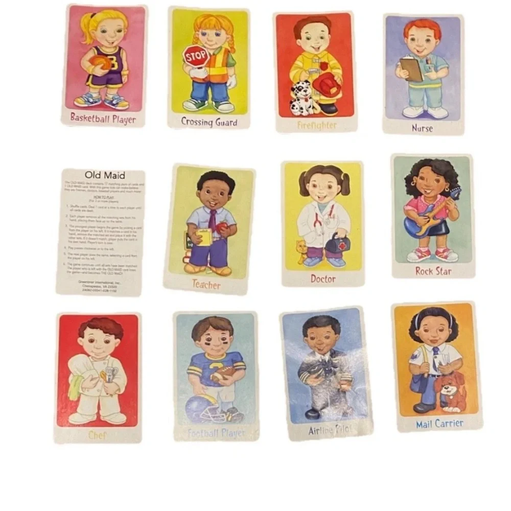 Old Maid 36 Kids Educational Game Card: Firefighter Chef Nurse Doctor Teacher